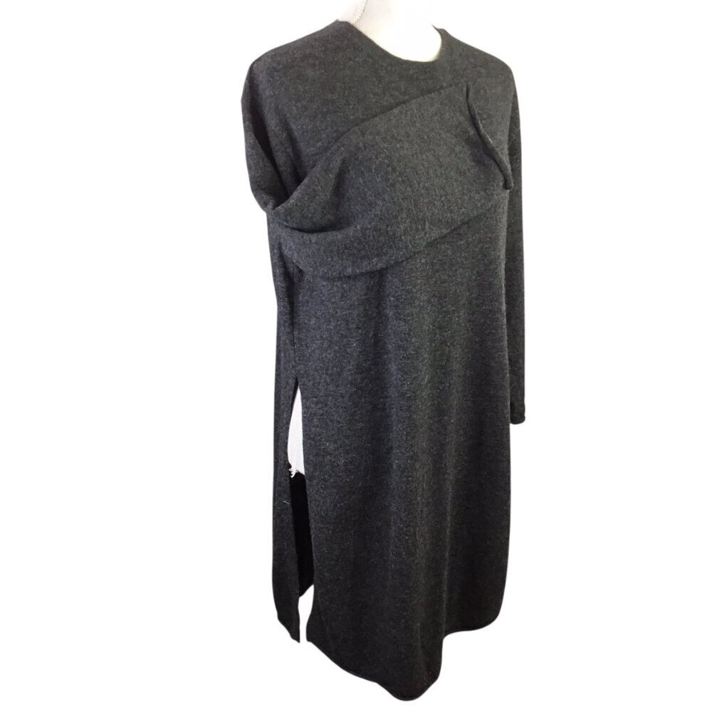 ACHRO Wool Blend Tunic Sweater High Split Gray Size M Crew Neck 3/4 Sleeve